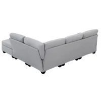 90" Modern L-Shape 5-Seat Sectional Sofa Set with Convertible Ottoman and 2 Pillows, Linen Fabric Couch, 90″ L x 60″ W x 32″ H, Grey(m-13)