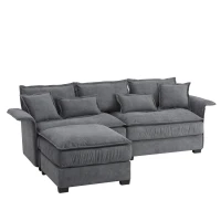 Oversized Luxury Sectional Sofa with Bentwood Armrests, Double Cushions, Ottoman, 4-Seat, L Shape Couch for Living Room, Dark Grey(m-13)