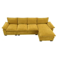 118" x 55" Modern L-Shaped Chenille Cloud Sofa with Double Seat Cushions and Chaise Lounge, 5-Seat Couch for Living Room, Ginger(m-2)