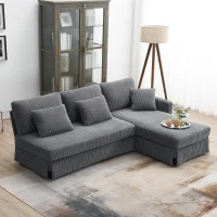 87" x 61" Modern L-Shaped Corduroy Sofa with Reversible Chaise, 4-Seat, Couch with Pillows for Living Room, 87″ L x 61″ W x 33″ H, Gray(m-1)