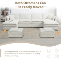 134" Chenille Modular Sectional 6 Seat Sleeper Sofa Bed with Ottomans, Double Cushions, for Living Room, 134″ L x 66″ W x 35″ H, Cream(m-5)