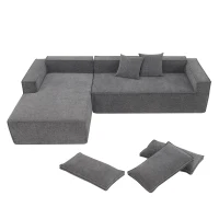 Minimalist Modular Sectional Sofa, Wrinkle-Resistant Chenille, L-Shaped Sleeper, No Assembly Required, 111.5" L x 72" W x 32" H, Gray(m-11)