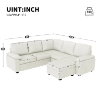 84" x 84" Modern Velvet Sectional Sofa Set with Ottoman and Armrest Pillow, 6-Seat Furniture for Living Room, 84″ L x 84″ W x 35″ H, Beige(m-3)