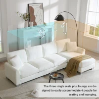 119" x 55" Modern Oversized Sectional Sofa with 2 Free Pillows and Chaise, L-Shaped 5-Seat Chenille Indoor Furniture for Living Room, White(m-5)