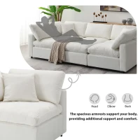 130" x 65" Modern Modular Cloud Sofa Bed with Ottoman, 6-Seat, Convertible U Shaped Sofa for Living Room, Apartment, Beige(m-6)