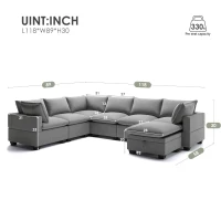 120" x 93" Modern U-Shape Modular Sofa with Storage Ottoman and 2 Pillows, 7-Seat Freely Combinable Furniture for Living Room, Gray(m-3)