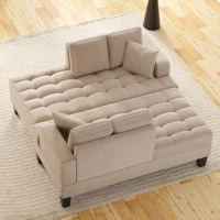 Deep Tufted Upholstered 2-Piece Chaise Lounge Set with Toss Pillows, Foam Cushions, and Track Arms, 64" L x 31.5" W x 33" H, Warm Grey(m-7)