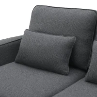 104" 4-Seater Modern Linen Fabric Sofa with Armrest Pockets and 4 Pillows, Minimalist Style, 104″ L x 33″ W x 34.5″ H, Dark Gray(m-7)
