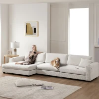 Oversized Corduroy Sectional Sofa with USB Charging Port and Cup Holder, Deep Seat Sofa Bed with 50" Chaise, 134″ L x 54″ W x 25″ H, Beige(m-1)
