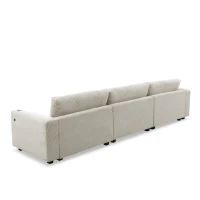 Oversized Corduroy Sectional Sofa with USB Charging Port and Cup Holder, Deep Seat Sofa Bed with 50" Chaise, 134″ L x 54″ W x 25″ H, Beige(m-13)