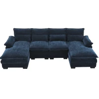 Modern U-Shaped 6-Seat Sectional Sofa with Chaise Lounge, Upholstered Sleeper Couch with Waist Pillows, 110″ L x 55″ W x 33″ H, Blue(m-2)