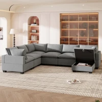 120" x 93" Modern U-Shape Modular Sofa with Storage Ottoman and 2 Pillows, 7-Seat Freely Combinable Furniture for Living Room, Gray(m-1)
