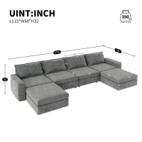 115" Chenille Modular Sectional 6-Seat Sleeper Sofa with Ottoman, U-Shaped Reversible Couch, for Living Room, 115″ L x 58″ W x 32″ H, Gray(m-3)