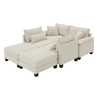 Wide Seat Corduroy Modular Sectional Sofa Bed, Couch Set with Armrest Pillow, 6 Seat Free Combination Sofa, 73" L x 65" W x 34" H, Beige(m-13)