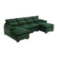 Modern U-Shaped 6-Seat Sectional Sofa with Chaise Lounge, Upholstered Sleeper Couch with Waist Pillows, 110″ L x 55″ W x 33″ H, Green(m-13)