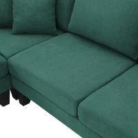 Modern 5-Seat L-Shape Sectional Sofa Set with Chaise Lounge and 3 Pillows, Terrycloth Fabric, 90″ L x 88″ W x 35″ H, Green(m-9)