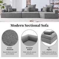 Oversized Modular Sectional Sofa with 3-Piece Free Combination, Convertible Sleeper Couch for Living Room, 151.5" L x 47.5" W x 24.5" H, Gray(m-5)