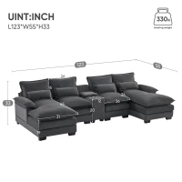 123" Modern U-Shaped 6-Seat Upholstered Sleeper Sofa Set with Console, Cupholders, USB Ports, and Chaise, 123″ L x 55″ W x 33″ H, Gray(m-3)