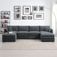 134" Chenille Modular Sectional 6 Seat Sleeper Sofa Bed with Ottomans, Double Cushions, for Living Room, 134″ L x 66″ W x 35″ H, Dark Gray(m-1)