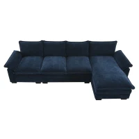 118" x 55" Modern L-Shaped Chenille Cloud Sofa with Double Seat Cushions and Chaise Lounge, 5-Seat Couch for Living Room, Dark Navy(m-2)