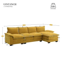 118" x 55" Modern L-Shaped Chenille Cloud Sofa with Double Seat Cushions and Chaise Lounge, 5-Seat Couch for Living Room, Ginger(m-3)