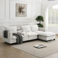 109" x 57" Modern Sectional Cloud Sofa with Console, USB Charging Port, Cup Holder, 4-Seat Chenille Couch for Living Room, Beige(m-1)