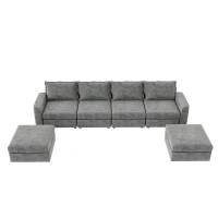 115" Chenille Modular Sectional 6-Seat Sleeper Sofa with Ottoman, U-Shaped Reversible Couch, for Living Room, 115″ L x 58″ W x 32″ H, Gray(m-13)