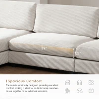 Oversized Corduroy Sectional Sofa with USB Charging Port and Cup Holder, Deep Seat Sofa Bed with 50" Chaise, 134″ L x 54″ W x 25″ H, Beige(m-9)