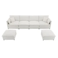 134" Chenille Modular Sectional 6 Seat Sleeper Sofa Bed with Ottomans, Double Cushions, for Living Room, 134″ L x 66″ W x 35″ H, Cream(m-13)