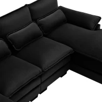 Modern U-Shaped 6-Seat Sectional Sofa with Chaise Lounge, Upholstered Sleeper Couch with Waist Pillows, 110″ L x 55″ W x 33″ H, Black(m-10)