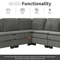 89" L-Shaped Upholstered Indoor Furniture with Double Cushions, 5-Seat Cloud Corner Couch for Living Room, 89″ L x 89″ W x 34″ H, Gray(m-6)