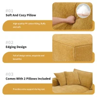 Minimalist Modular Sectional Sofa, Wrinkle-Resistant Chenille, L-Shaped Sleeper, No Assembly Required, 111.5" L x 72" W x 32" H, Yellow(m-5)