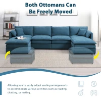 134" Chenille Modular Sectional 6 Seat Sleeper Sofa Bed with Ottomans, Double Cushions, for Living Room, 134″ L x 66″ W x 35″ H, Blue(m-5)