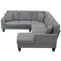 108" Modern U-Shaped 7-Seat Fabric Sectional Sofa Set with 3 Pillows, for Living Room, Apartment, 108″ L x 85.5″ W x 33.5″ H, Dark Grey(m-12)