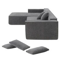 Minimalist Modular Sectional Sofa, Wrinkle-Resistant Chenille, L-Shaped Sleeper, No Assembly Required, 111.5" L x 72" W x 32" H, Gray(m-12)