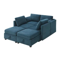 109" U-Shaped Chenille Modular Sectional Sofa with Adjustable Armrests and Backrests, 6-Seat Reversible Sofa, 109″ L x 55″ W x 33″ H, Blue(m-13)