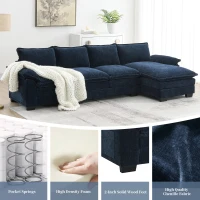 118" x 55" Modern L-Shaped Chenille Cloud Sofa with Double Seat Cushions and Chaise Lounge, 5-Seat Couch for Living Room, Dark Navy(m-4)