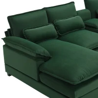 Modern U-Shaped 6-Seat Sectional Sofa with Chaise Lounge, Upholstered Sleeper Couch with Waist Pillows, 110″ L x 55″ W x 33″ H, Green(m-9)