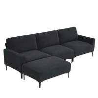103.5" Modern L-Shaped 4-Seat Velvet Fabric Sectional Sofa Set with Convertible Ottoman, Freely Combinable for Living Room, Dark Grey(m-2)