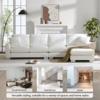 119" x 55" Modern Oversized Sectional Sofa with 2 Free Pillows and Chaise, L-Shaped 5-Seat Chenille Indoor Furniture for Living Room, White(m-4)