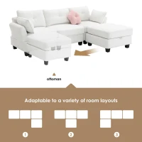 92" x 63" Modern L-Shaped Teddy Velvet Sectional Sofa with Charging Ports, Storage Ottoman and 3 Pillows, for Living Room, Beige(m-9)