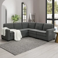 89" L-Shaped Upholstered Indoor Furniture with Double Cushions, 5-Seat Cloud Corner Couch for Living Room, 89″ L x 89″ W x 34″ H, Gray(m-1)
