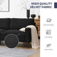 103.5" Modern L-Shaped 4-Seat Velvet Fabric Sectional Sofa Set with Convertible Ottoman, Freely Combinable for Living Room, Black(m-4)