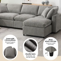 130" x 65" Modern Modular Cloud Sofa Bed with Ottoman, 6-Seat, Convertible U Shaped Sofa for Living Room, Apartment, Gray(m-4)