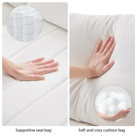 89" x 79" Modern Sectional Sofa with Vertical Stripes and 2 Pillows, 5-Seat Couch with Convertible Ottoman, for Living Room, White(m-6)