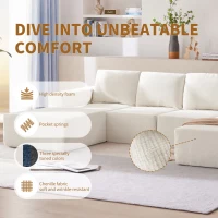 110" x 72" Luxury Chenille Upholstered Sleeper Sofa Bed, U-Shaped, Foam-Filled, No Assembly Required, 110″ L x 72″ W x 30″ H, Beige(m-6)