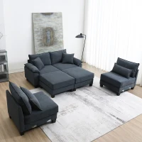 Wide Seat Corduroy Modular Sectional Sofa Bed, Couch Set with Armrest Pillow, 6 Seat Free Combination Sofa, 73" L x 65" W x 34" H, Gray(m-10)