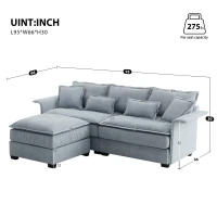 Oversized Luxury Sectional Sofa with Bentwood Armrests, Double Cushions, Ottoman, 4-Seat, L Shape Couch for Living Room, Blue(m-3)