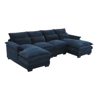 Modern U-Shaped 6-Seat Sectional Sofa with Chaise Lounge, Upholstered Sleeper Couch with Waist Pillows, 110″ L x 55″ W x 33″ H, Blue(m-13)