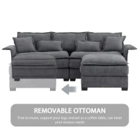Oversized Luxury Sectional Sofa with Bentwood Armrests, Double Cushions, Ottoman, 4-Seat, L Shape Couch for Living Room, Dark Grey(m-10)
